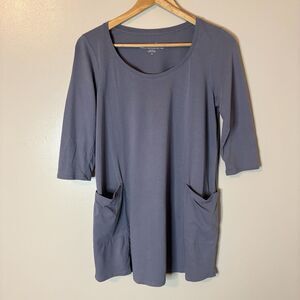 Purejill J. Jill Two Pocket Knit Tunic Gray Short Sleeve Top Sz XS